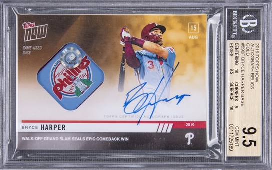 2019 Topps Now "Autograph Relics" Gold #690F Bryce Harper Signed Card (#1/1) – BGS GEM MINT 9.5/BGS 10